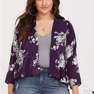 PURPLE FLORAL SATIN KIMONO